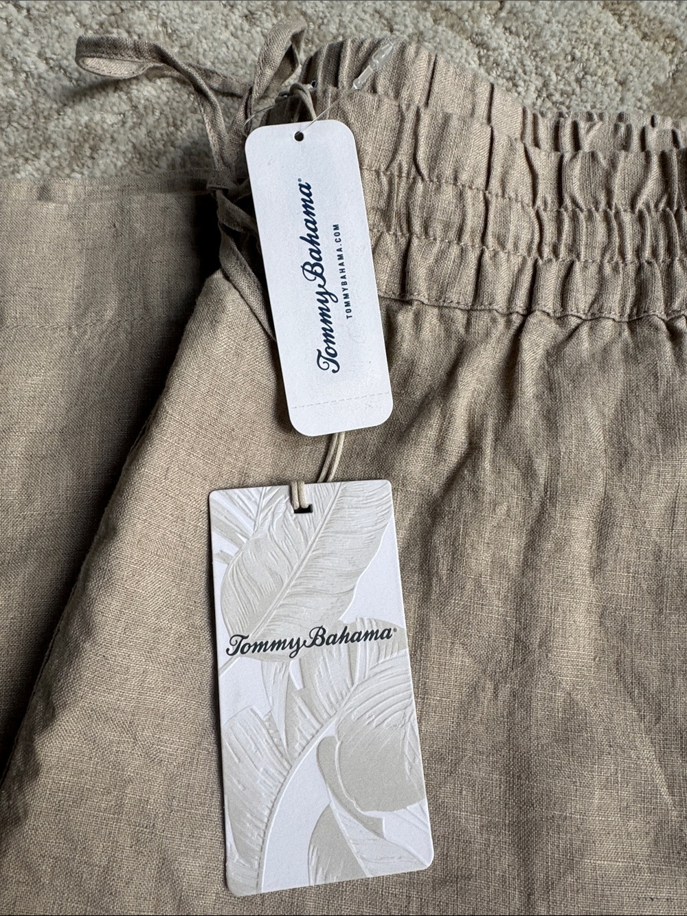 Tommy Bahama Cream Wide-Leg Linen Drawstring Pants - Picture 2 of 5
